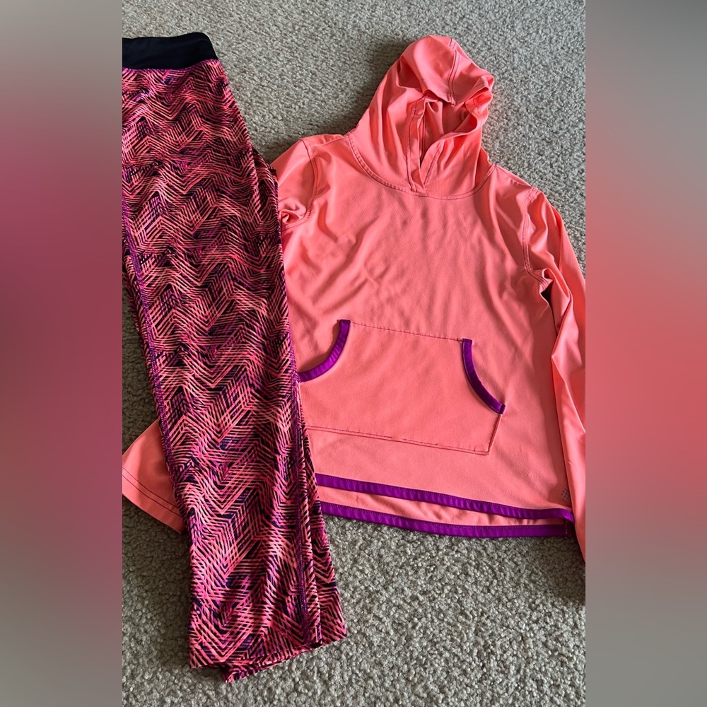JK Tech 2 piece Pink and Purple Hoodie with Patterned Leggings